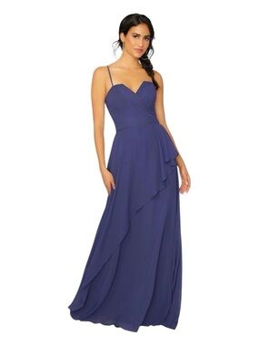 Mori Lee Navy Blue Spaghetti Strap Sweetheart Ruffle Gown